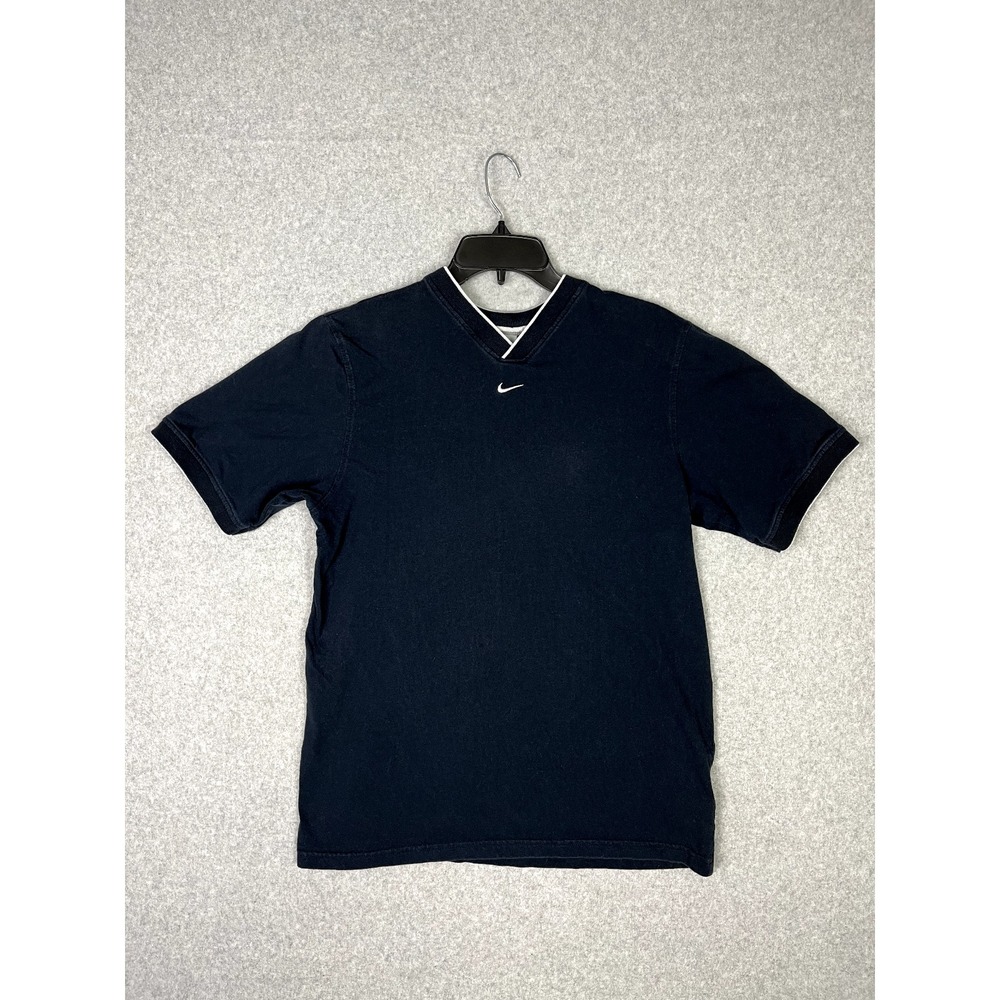 Vintage Nike Shirt Adult M Blue Center Swoosh V Neck Short Sleeve Athleisure